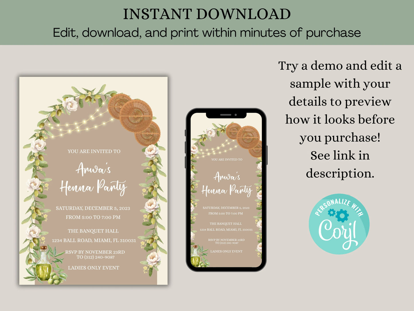 Floral Palestinian Henna Party Invitation