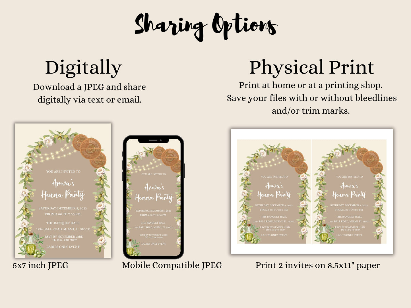 Floral Palestinian Henna Party Invitation