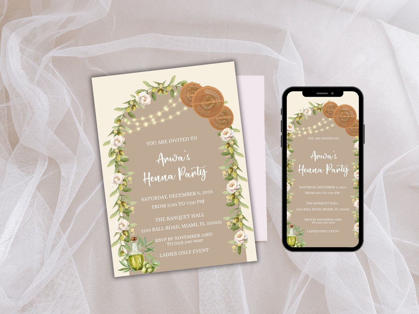 Floral Palestinian Henna Party Invitation