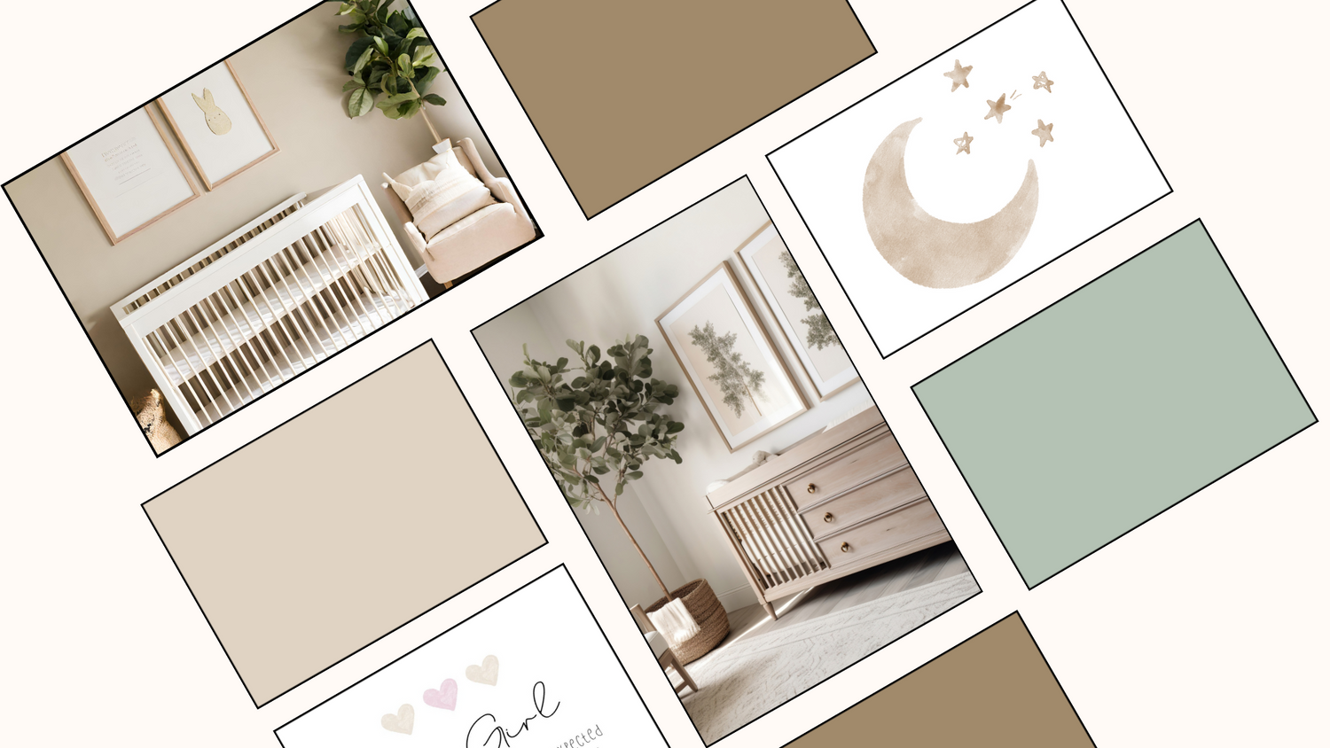 A group of digital posters for a baby girl’s room. The images include parts of a baby girl’s room, and a digital poster that says:” Our girl you are more than we ever expected and more than we ever imagined".