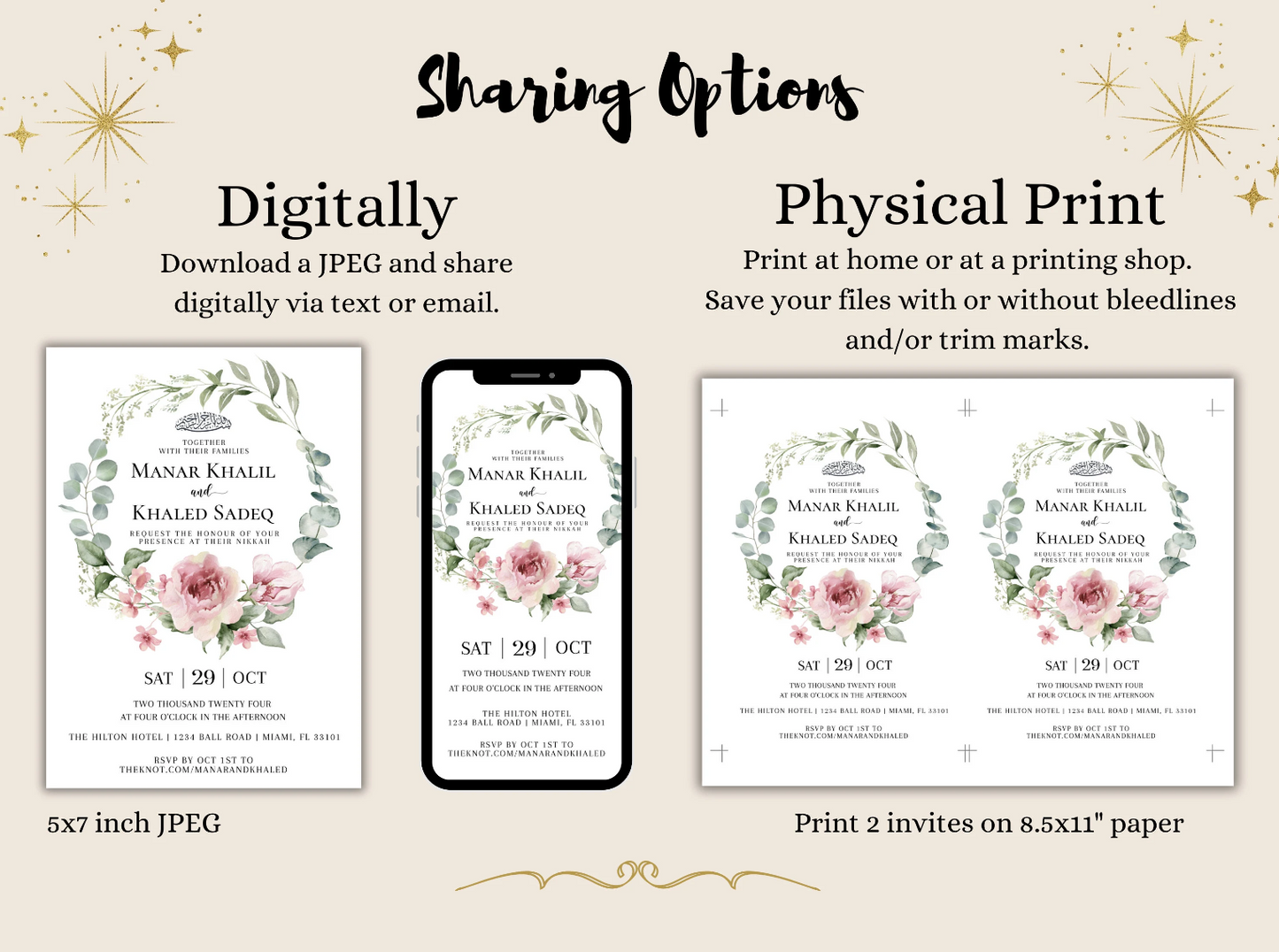 Sharing options for muslim wedding cards.