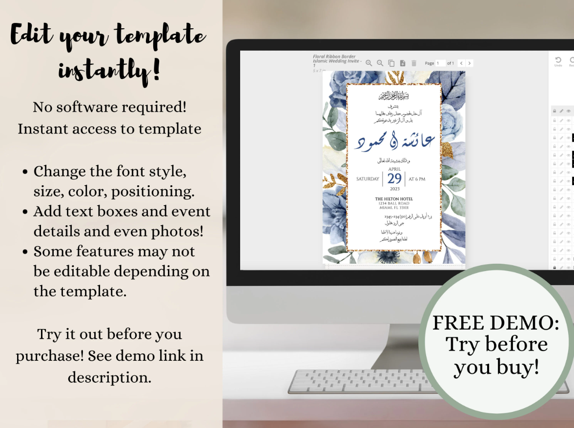 This islamic wedding invitation template is easily editable instantly.