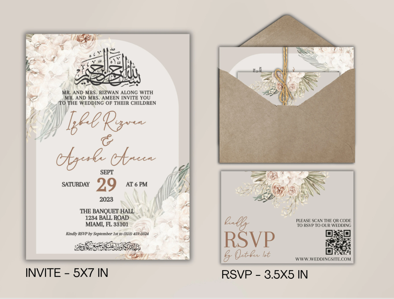 boho wedding invitation card islamic