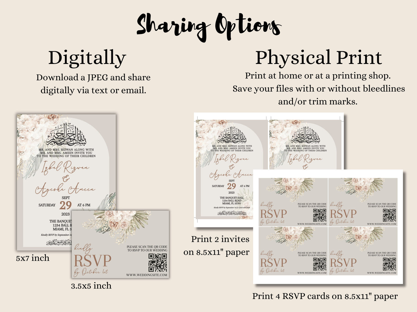 boho islamic wedding invitation cards
