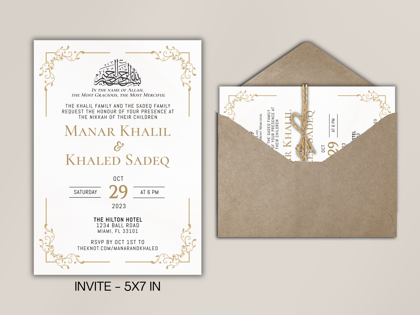 muslim wedding invitation in size 5x7"