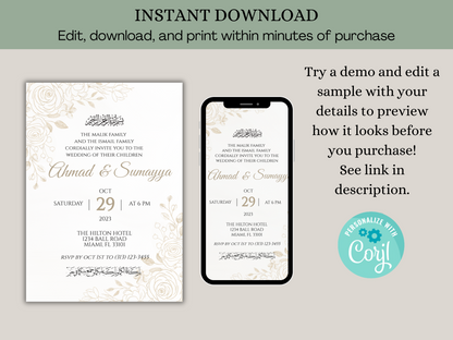 Edit download and print islamic wedding cards