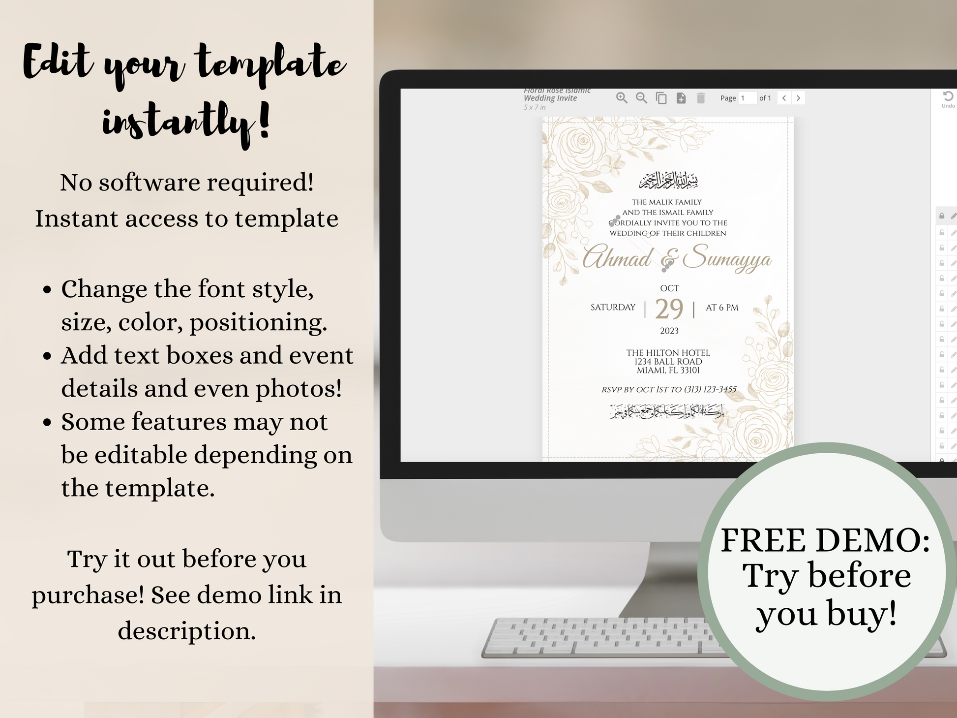 edit islamic wedding invitation template online