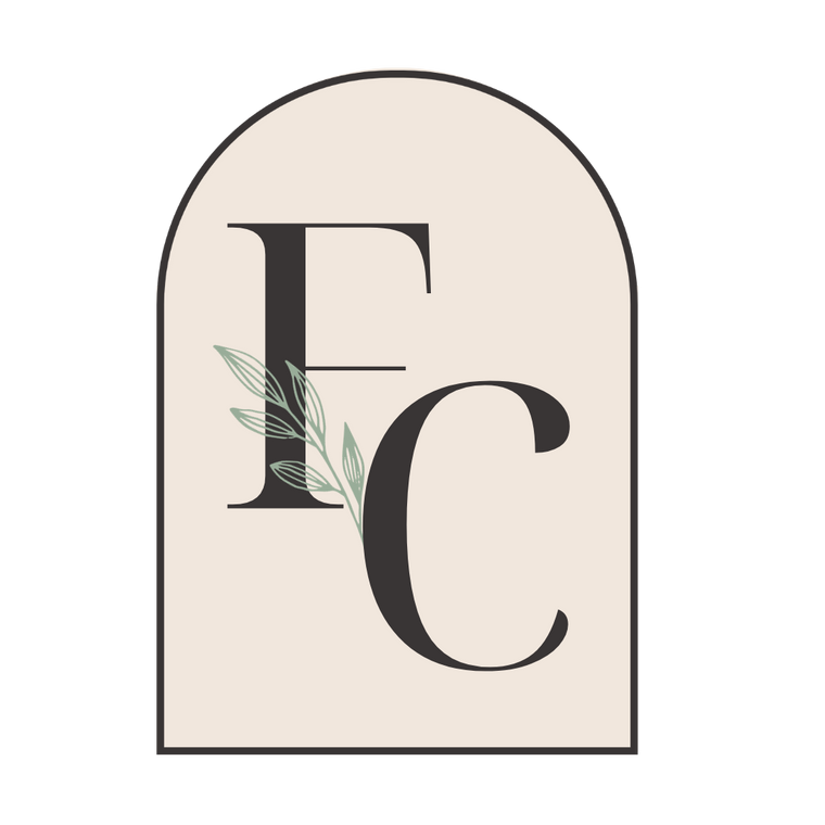 A poster showing Foreverly Creative’s logo, made up of the latter’s initials in black, with a green branch coming from letter “C” against a baby pink background. 