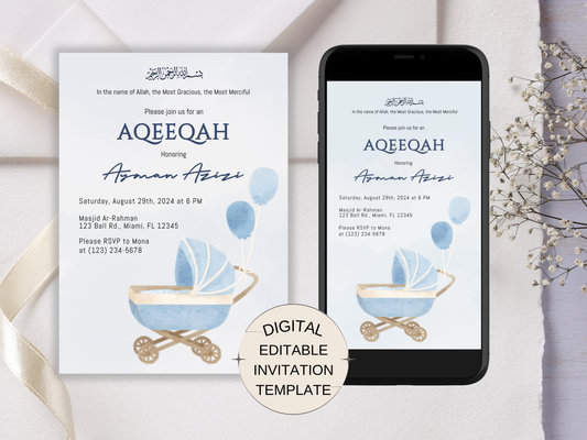 Baby Boy aqiqah invitation card template