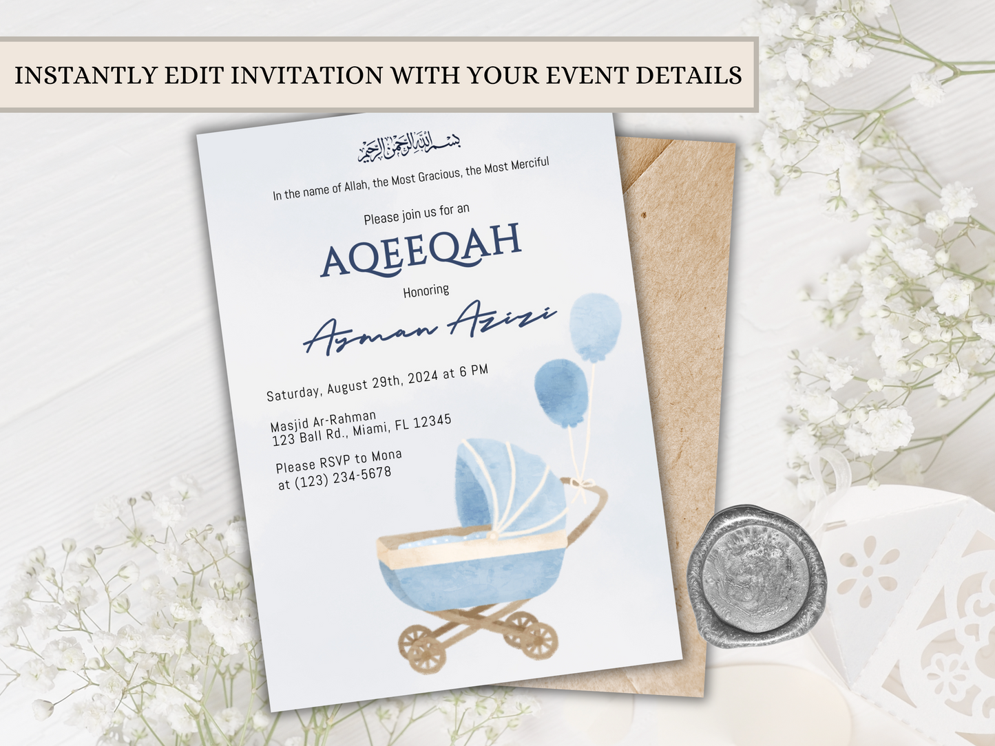 baby boy aqeeqah invitation card