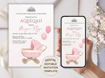 baby girl islamic aqeeqah invitation card