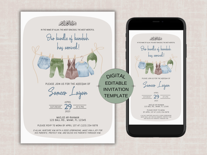 baby boy aqeeqah invitation card