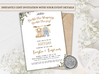 muslim aqiqah invitation cards for twin baby