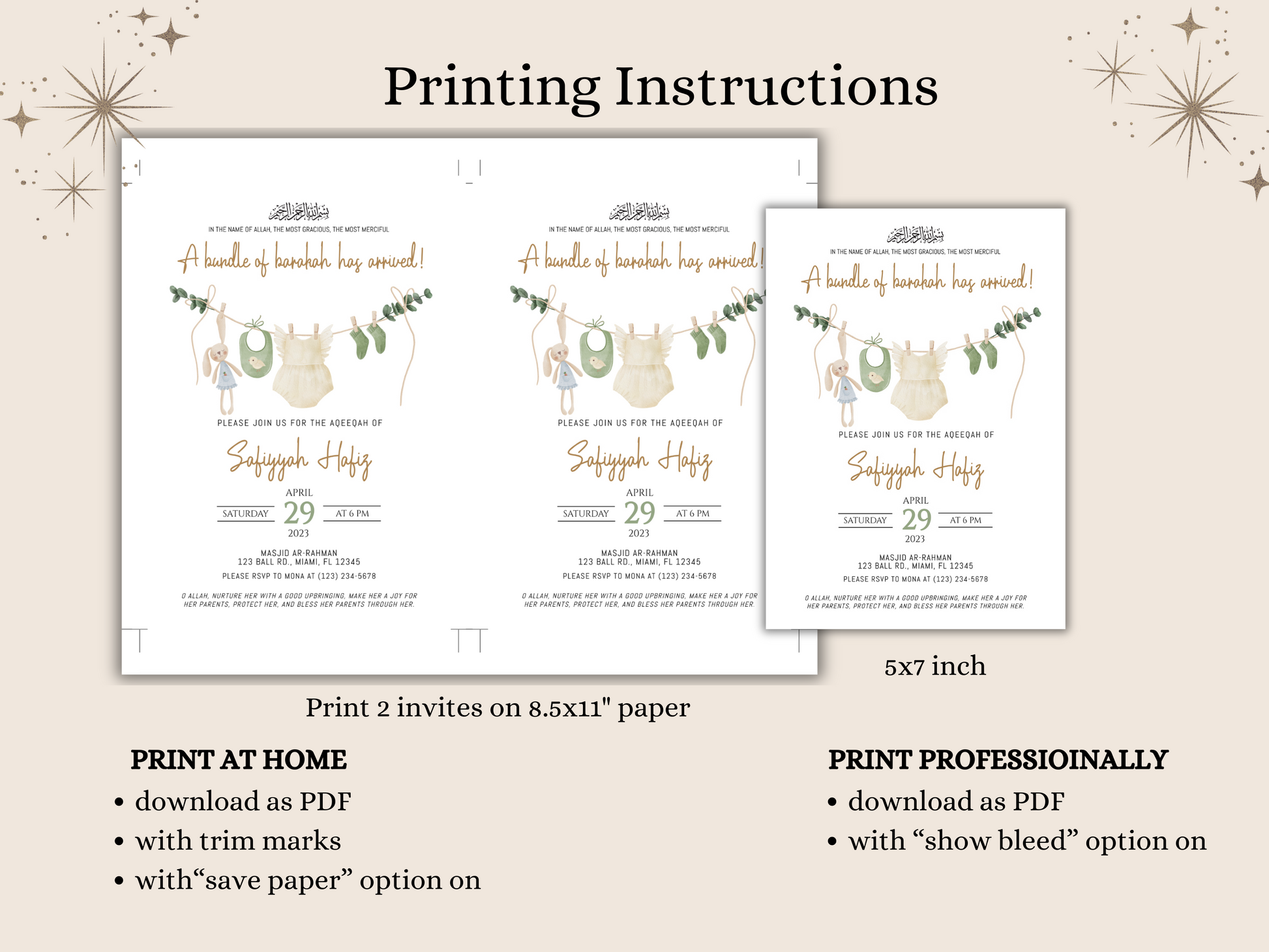 printing instructions for baby girl aqeeqah