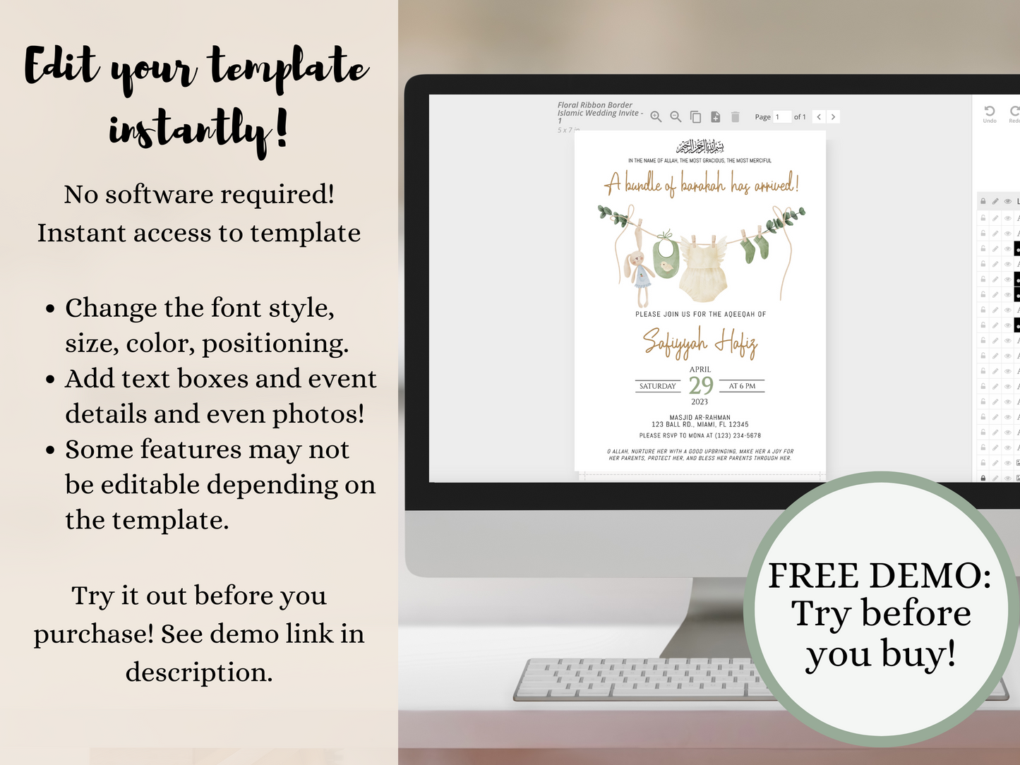 digital aqeeqah  invitation template