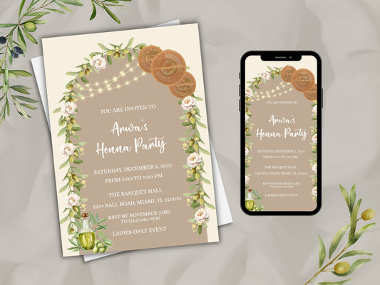 Floral Palestinian Henna Party Invitation