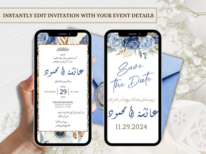 instantly edit marriage wedding invitation islamic card design