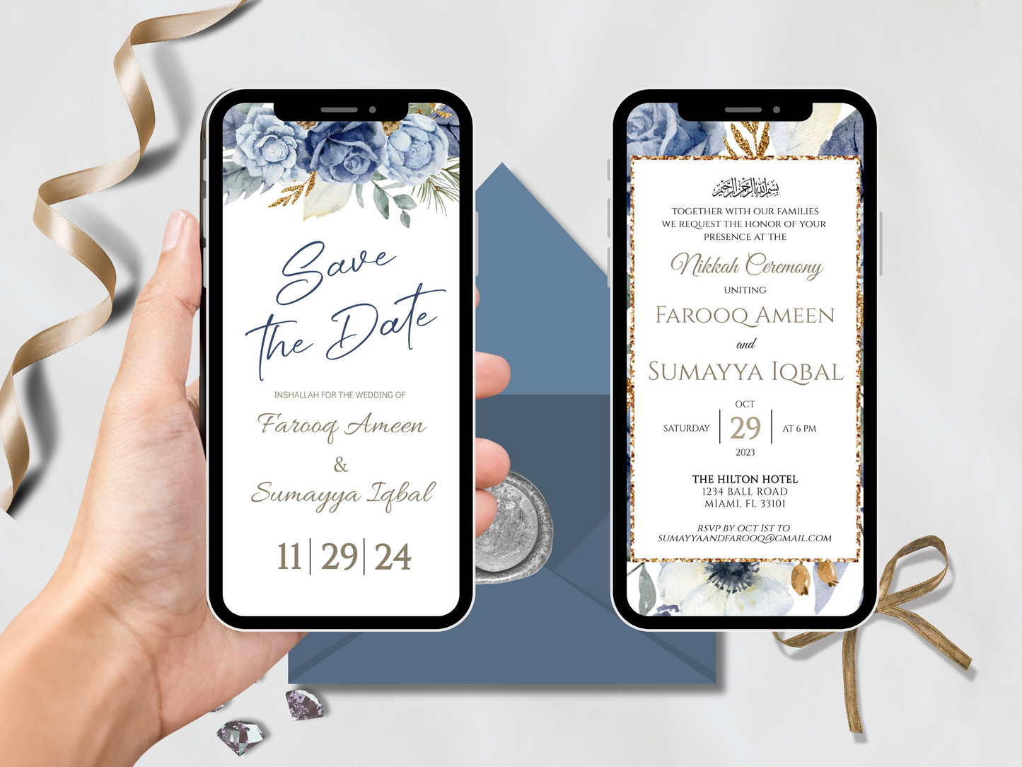 blue digital muslim marriage card