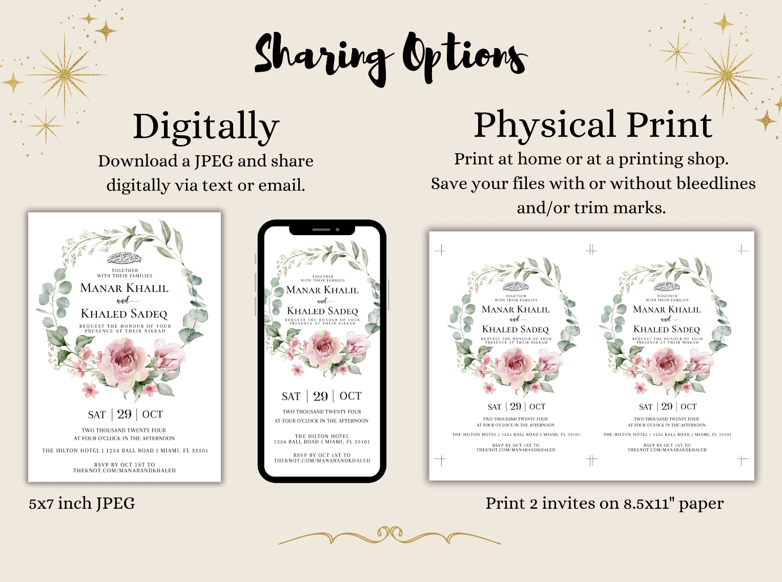 Sharing options for muslim wedding cards. 