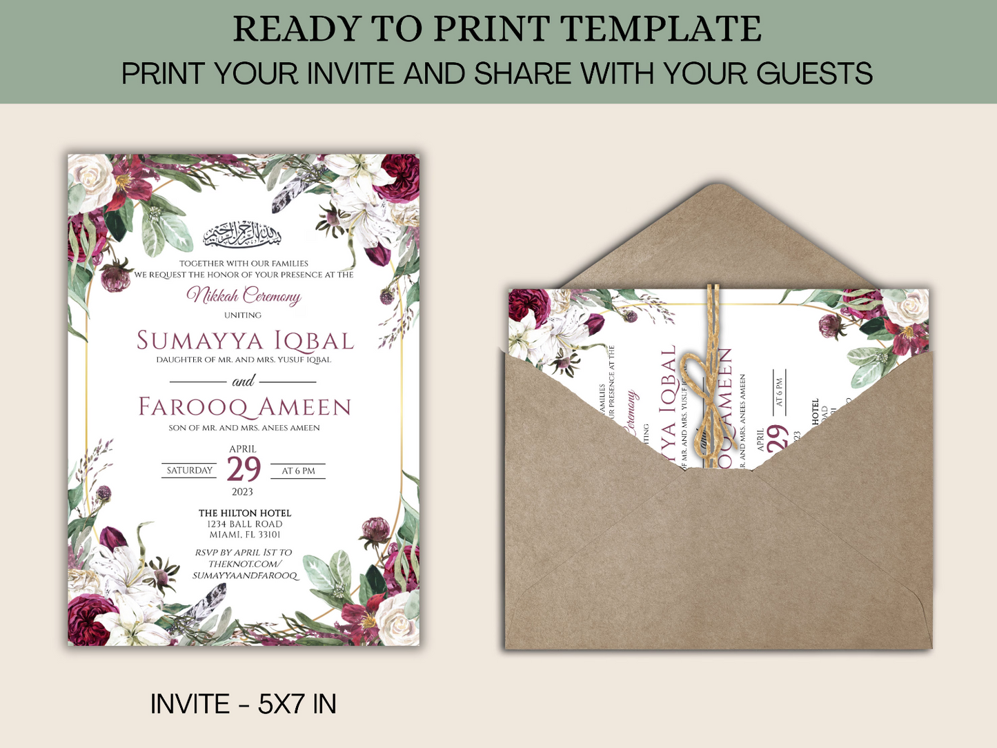 Wedding card Muslim Design in envelope