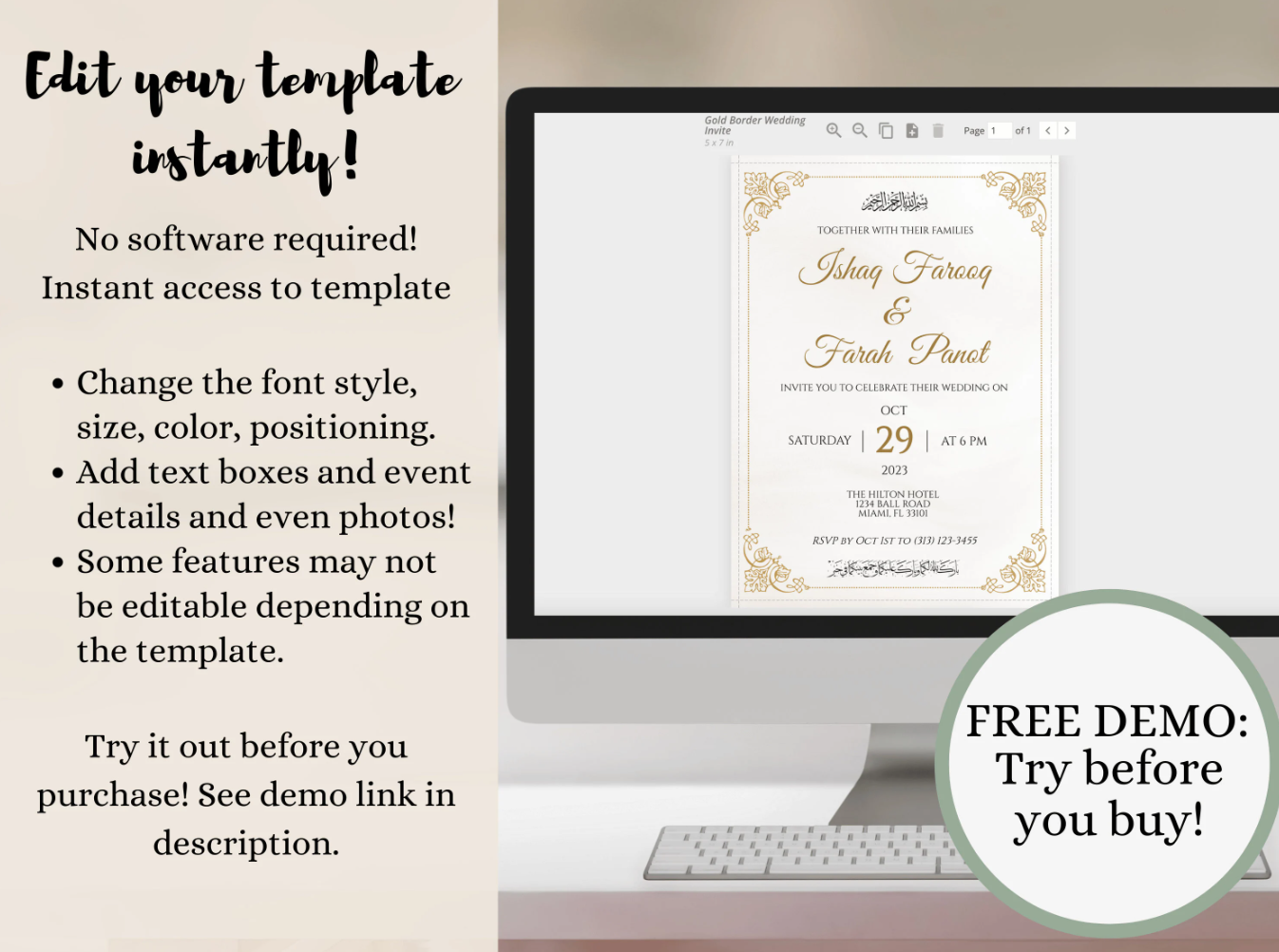 Instructions on how to use the digital wedding invitation to customize to your Shaadi card.