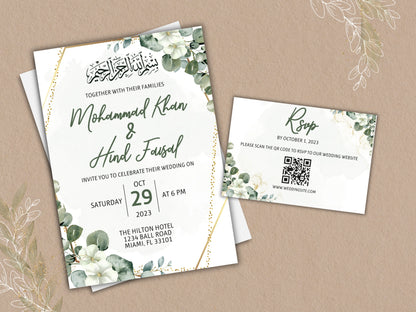 eucalyptus green marriage card design muslim