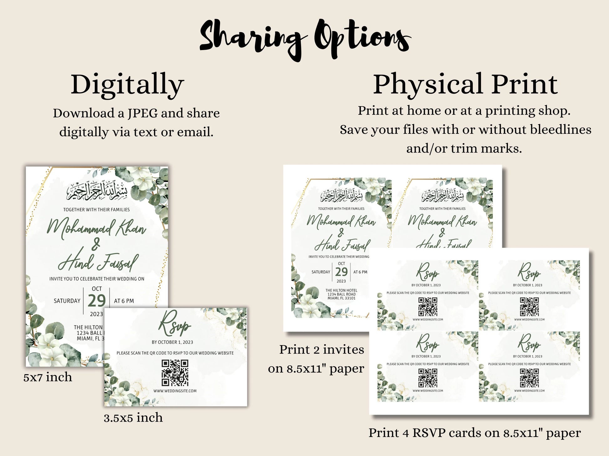 Sharing options for muslim wedding card design