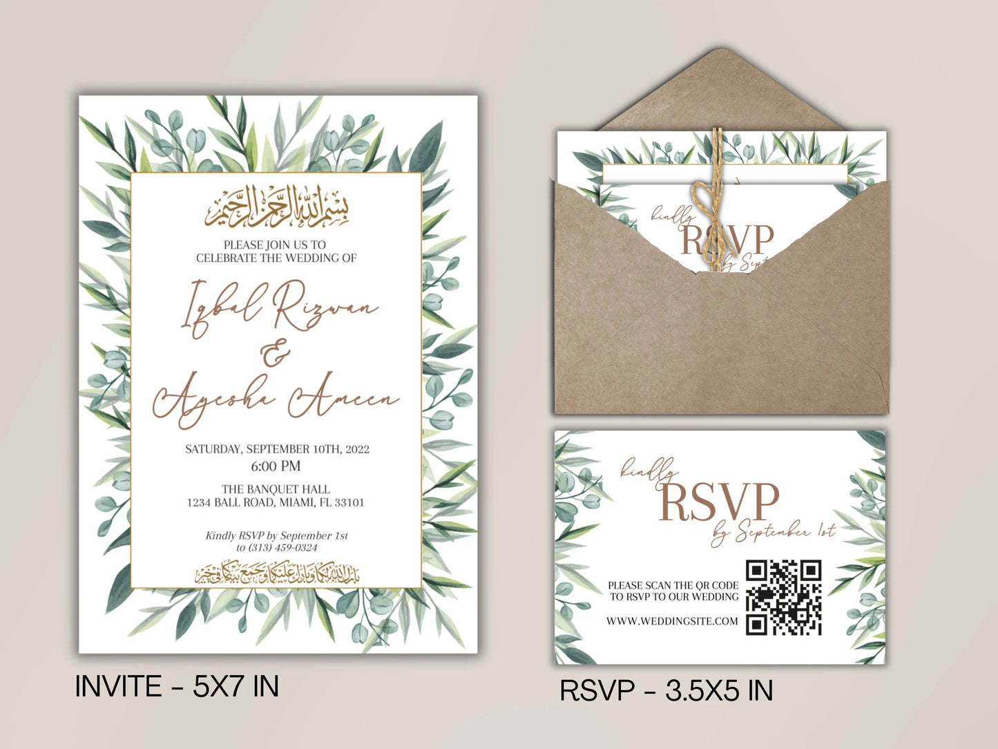 muslim wedding card templates with RSVP card