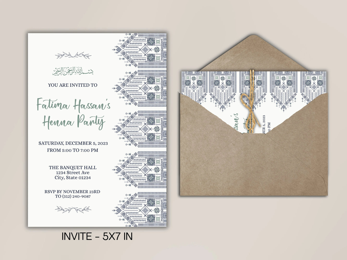 invitation card muslim marriage for palestinian tatreez henna party