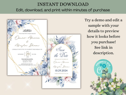 Instructions on how to use the digital wedding invitation to customize to your Shaadi card.