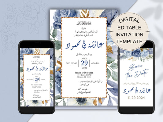 An Arabic wedding invitation in 5x7" and in a mobile, and a save the date on a mobile. 