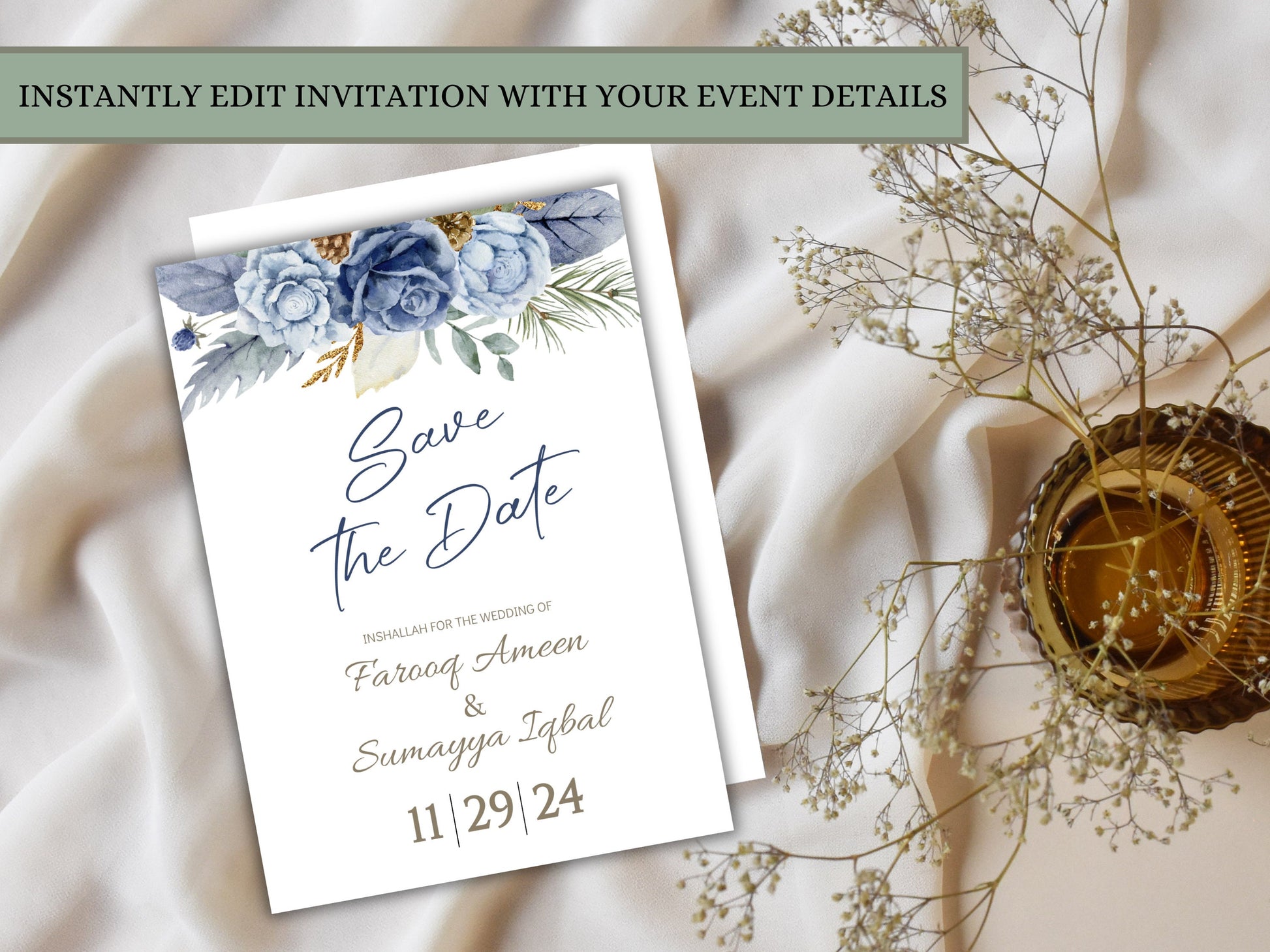 Edit the muslim wedding invitation cards with your event details.